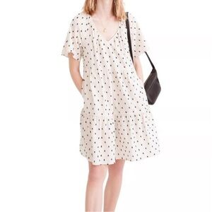 Madewell Lorelei White Polka Dot Tired Women’s Mini Dress Size M Babydoll - EUC